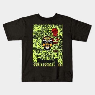 Explore the Enigmatic Carcosa - A MaleMask NFT with ChineseEye Color and Doodle Background Kids T-Shirt